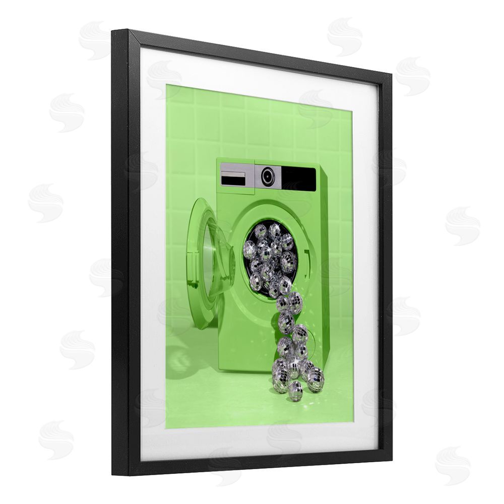 LISH Creative Disco Laundry Machine over Lime Black Framed Print Under Glass Wall Art
