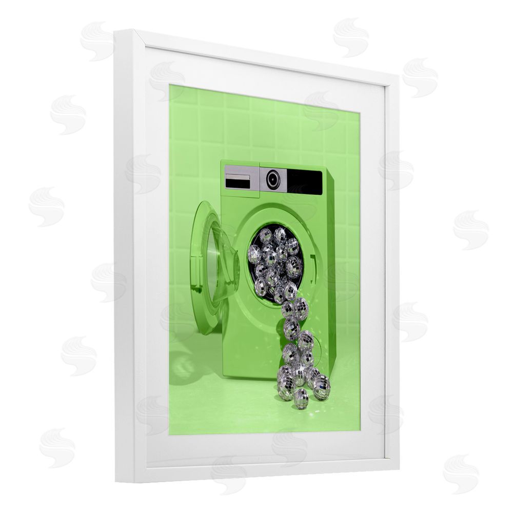 LISH Creative Disco Laundry Machine over Lime White Framed Print Under Glass Wall Art