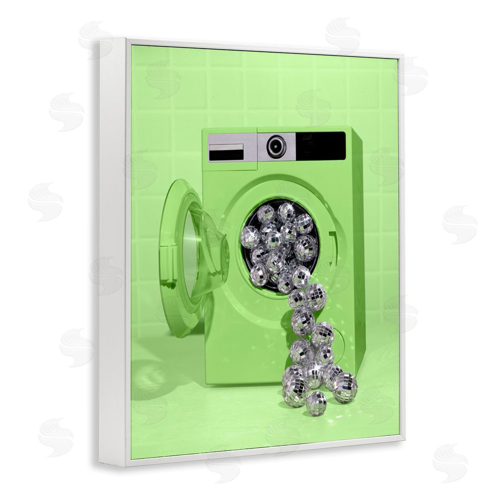 LISH Creative Disco Laundry Machine over Lime White Framed Giclee Wall Art Print