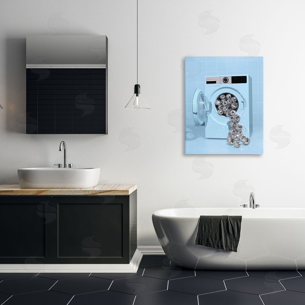 LISH Creative Disco Laundry Machine over Blue Stretched Canvas Wall Art in Room