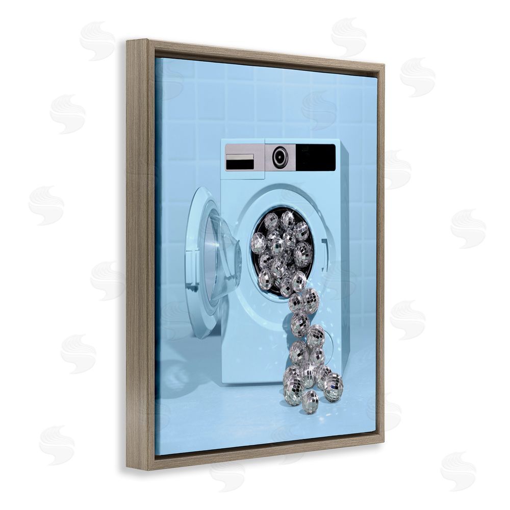 LISH Creative Disco Laundry Machine over Blue Brown Floating Frame Canvas Wall Art Print