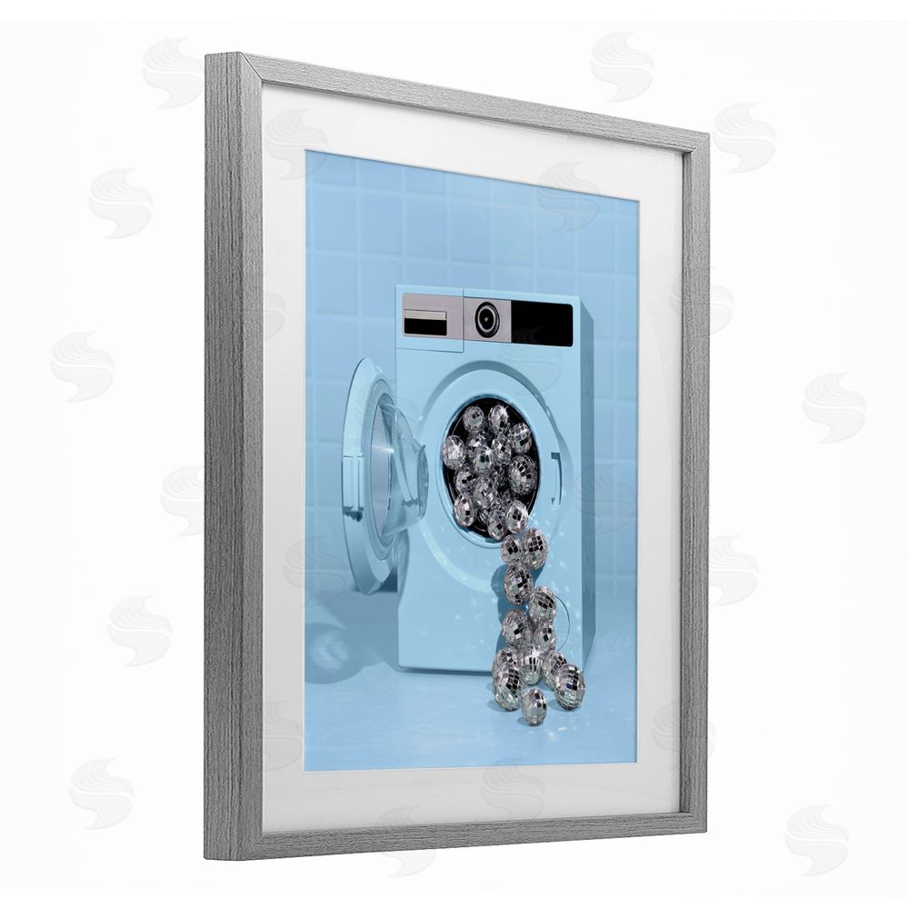 LISH Creative Disco Laundry Machine over Blue Gray Framed Print Under Glass Wall Art