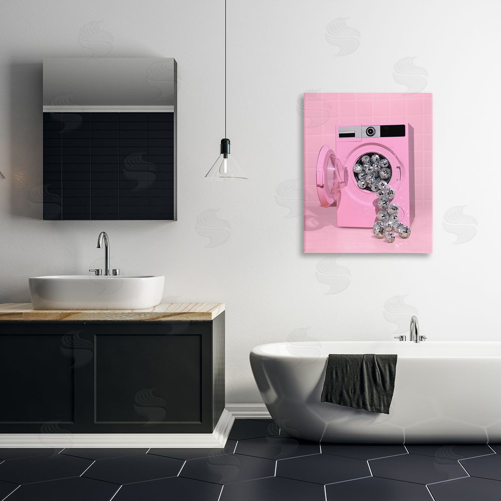 LISH Creative Disco Laundry Machine over Pink Stretched Canvas Wall Art in Room