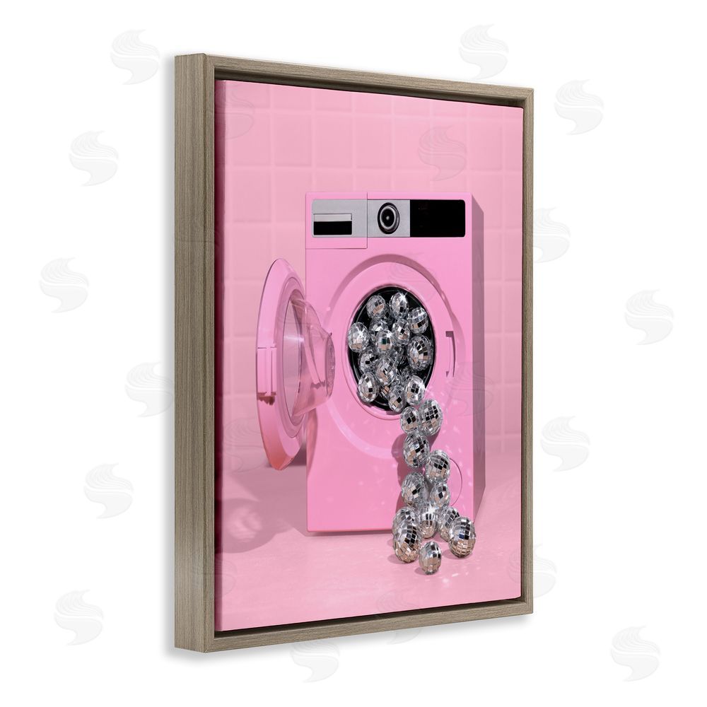 LISH Creative Disco Laundry Machine over Pink Brown Floating Frame Canvas Wall Art Print