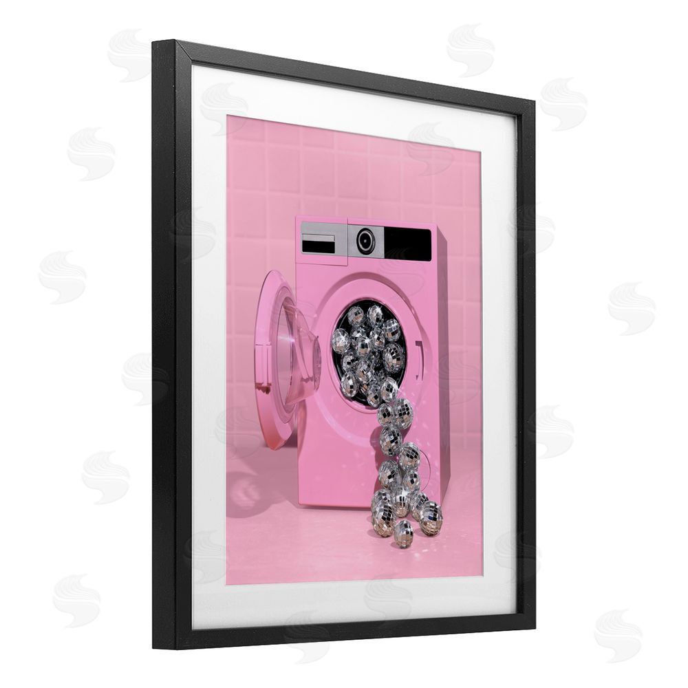 LISH Creative Disco Laundry Machine over Pink Black Framed Print Under Glass Wall Art