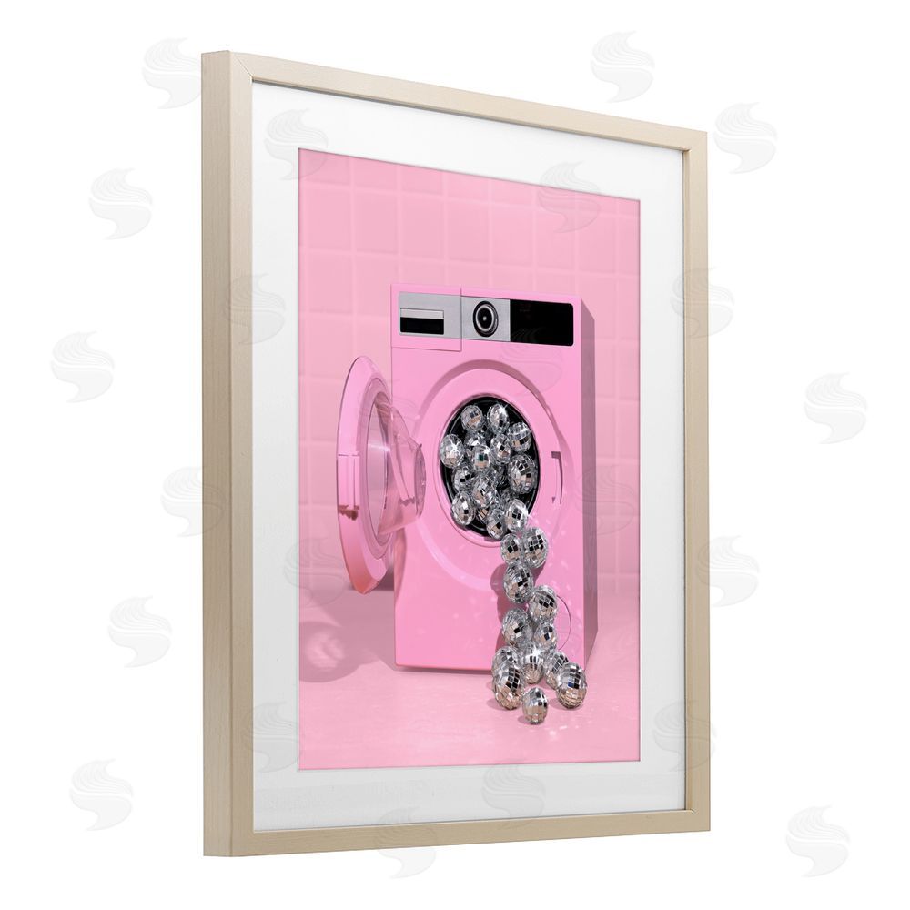 LISH Creative Disco Laundry Machine over Pink Brown Framed Print Under Glass Wall Art