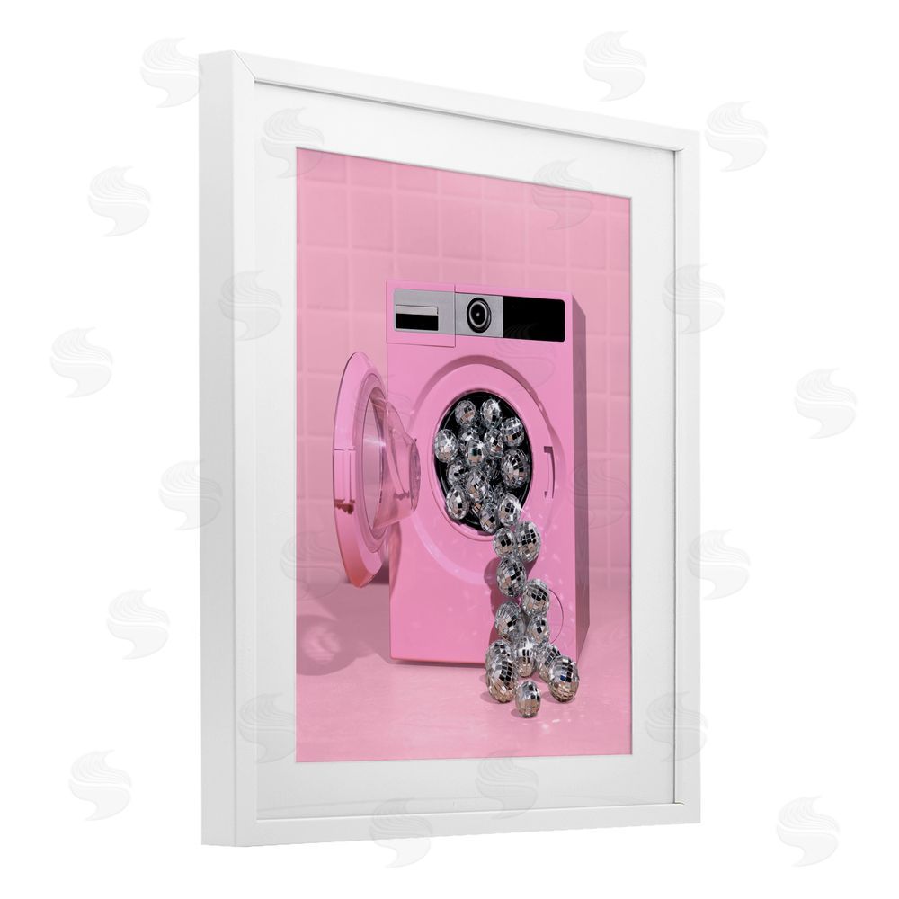 LISH Creative Disco Laundry Machine over Pink White Framed Print Under Glass Wall Art