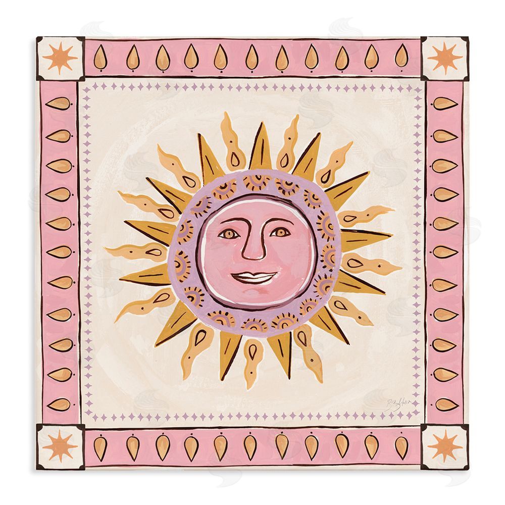 Two If By Sea Studios Smiling Sun with Pink Border Stretched Canvas Wall Art Print