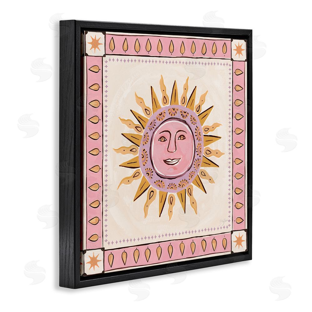 Two If By Sea Studios Smiling Sun with Pink Border Black Floating Framed Canvas Wall Art Print
