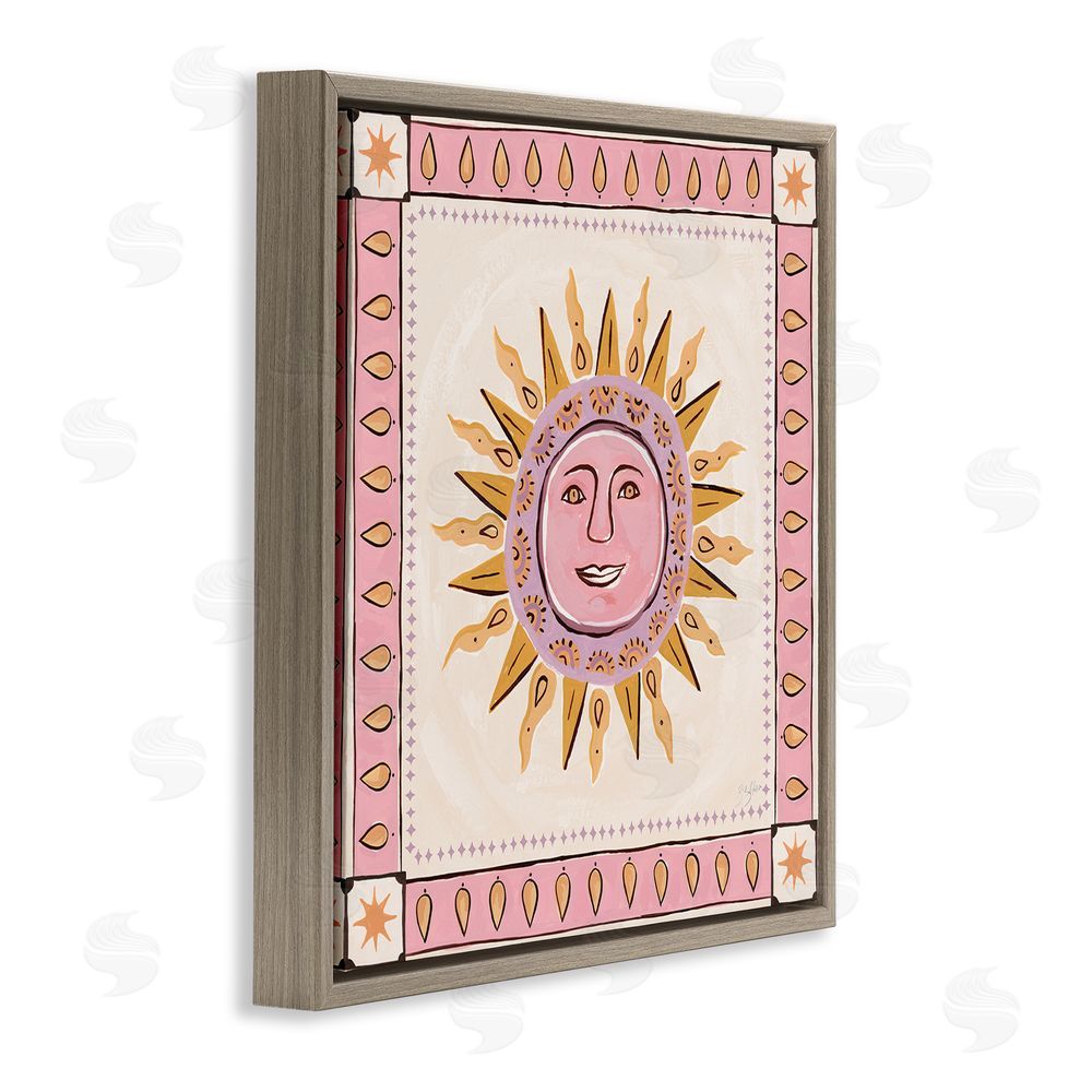 Two If By Sea Studios Smiling Sun with Pink Border Brown Floating Framed Canvas Wall Art Print