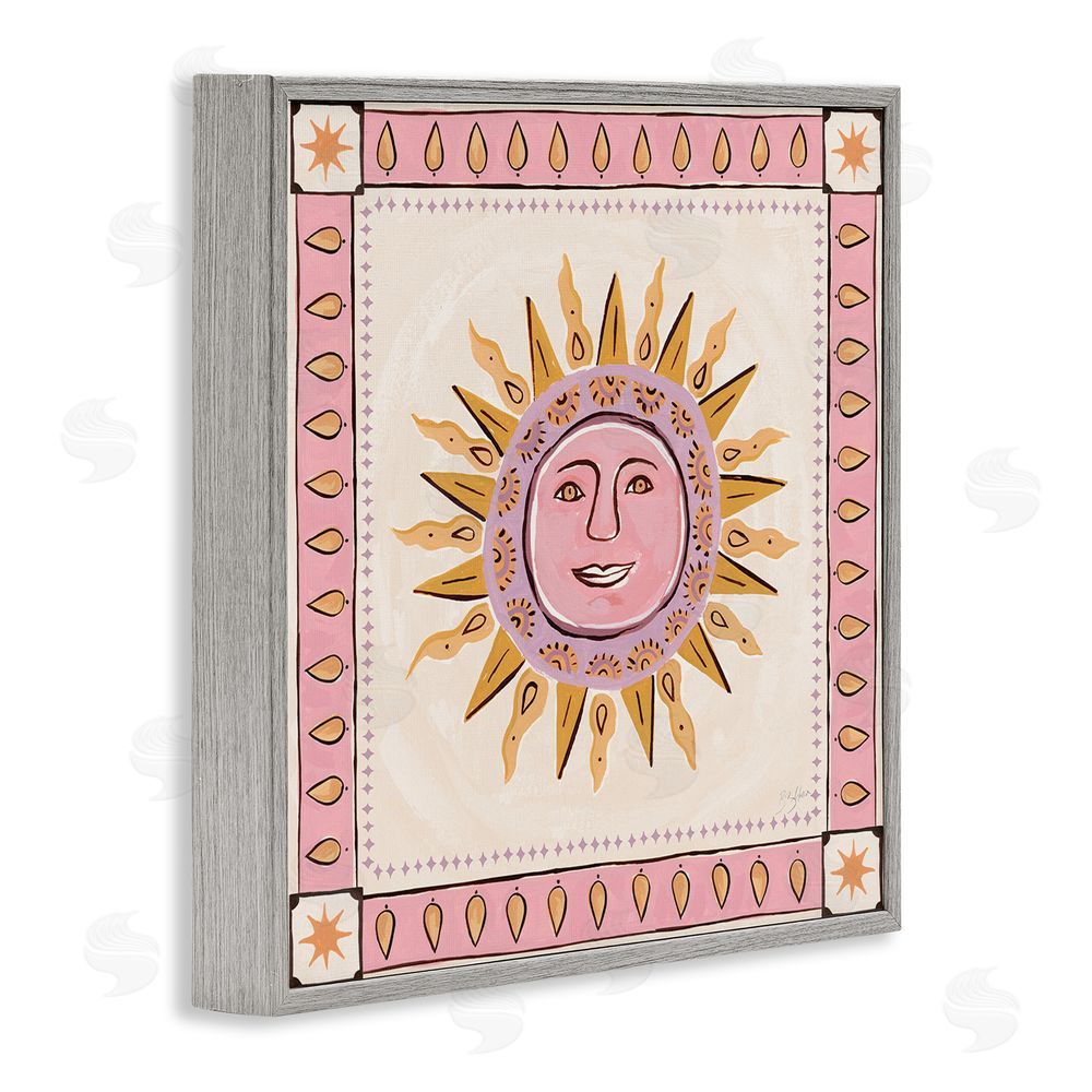 Two If By Sea Studios Smiling Sun with Pink Border Gray Framed Giclee Wall Art Print
