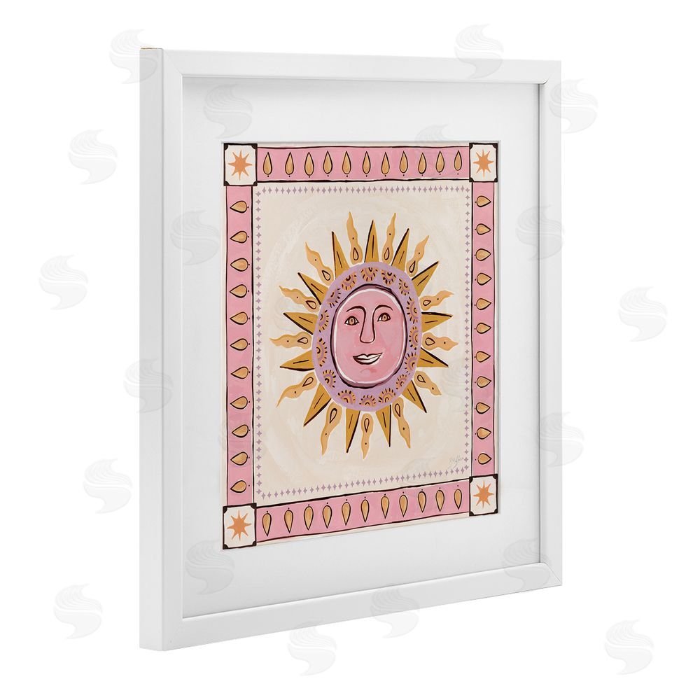 Two If By Sea Studios Smiling Sun with Pink Border White Framed Print Under Glass with White Mat Wall Art