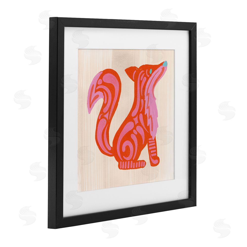 The Paper Curator Whimsical Folk Fox Vibrance Black Framed Print Under Glass with White Mat Wall Art