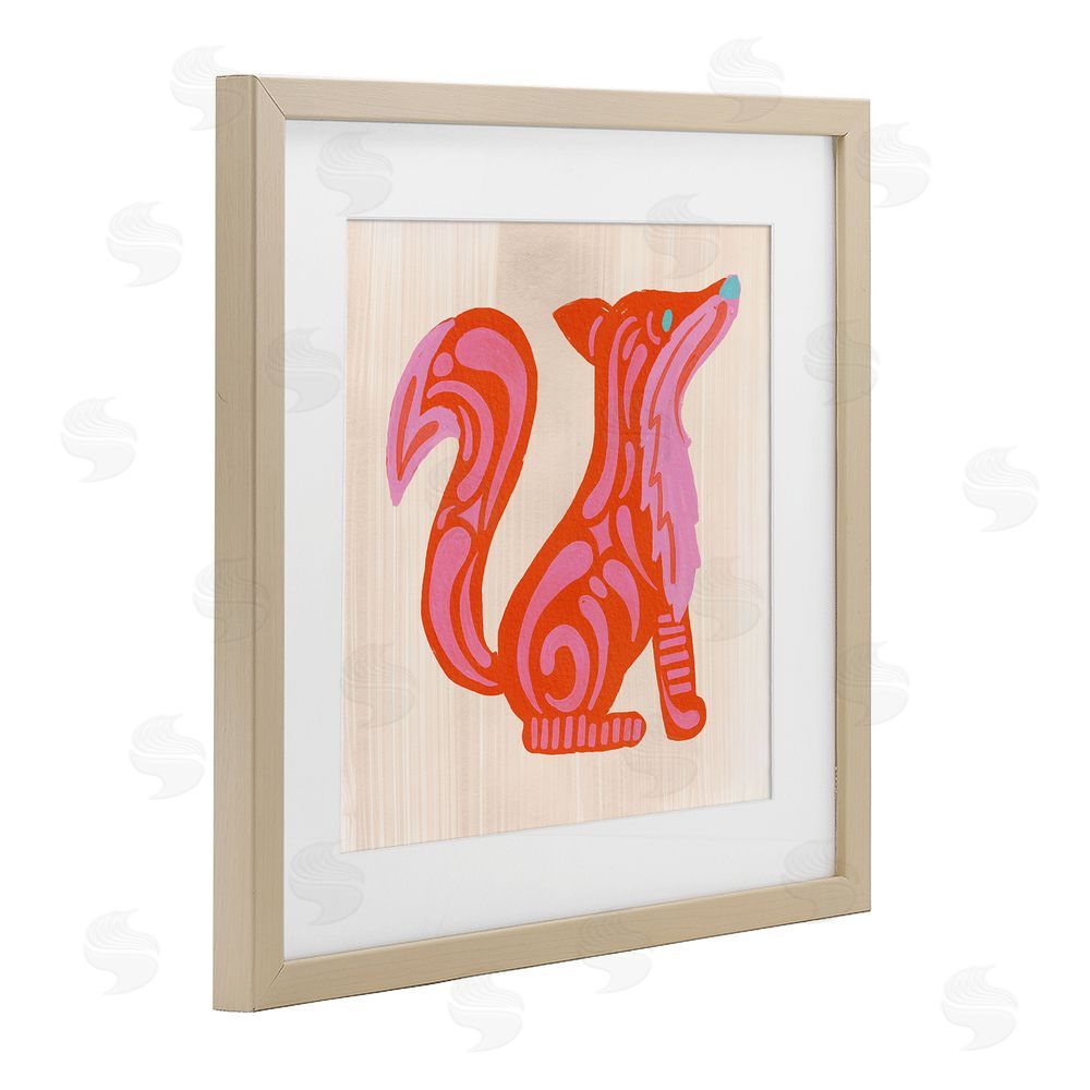 The Paper Curator Whimsical Folk Fox Vibrance Brown Framed Print Under Glass with White Mat Wall Art