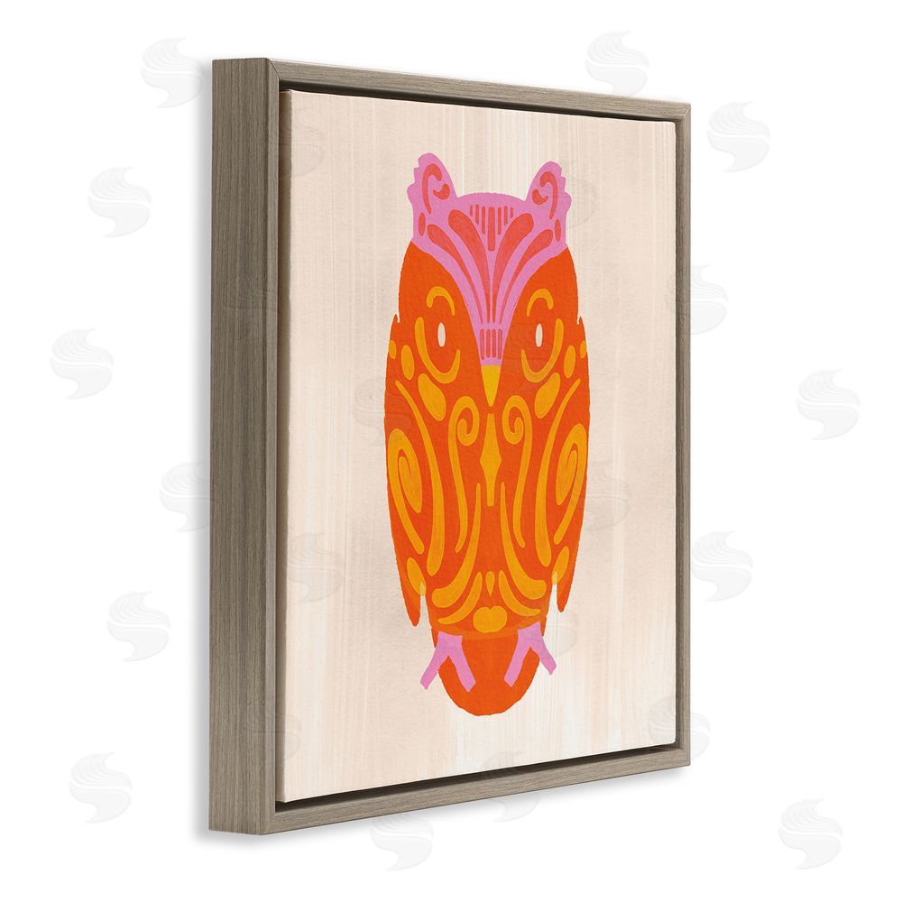 The Paper Curator Vibrant Folk Owl Motif Brown Floating Framed Canvas Wall Art Print