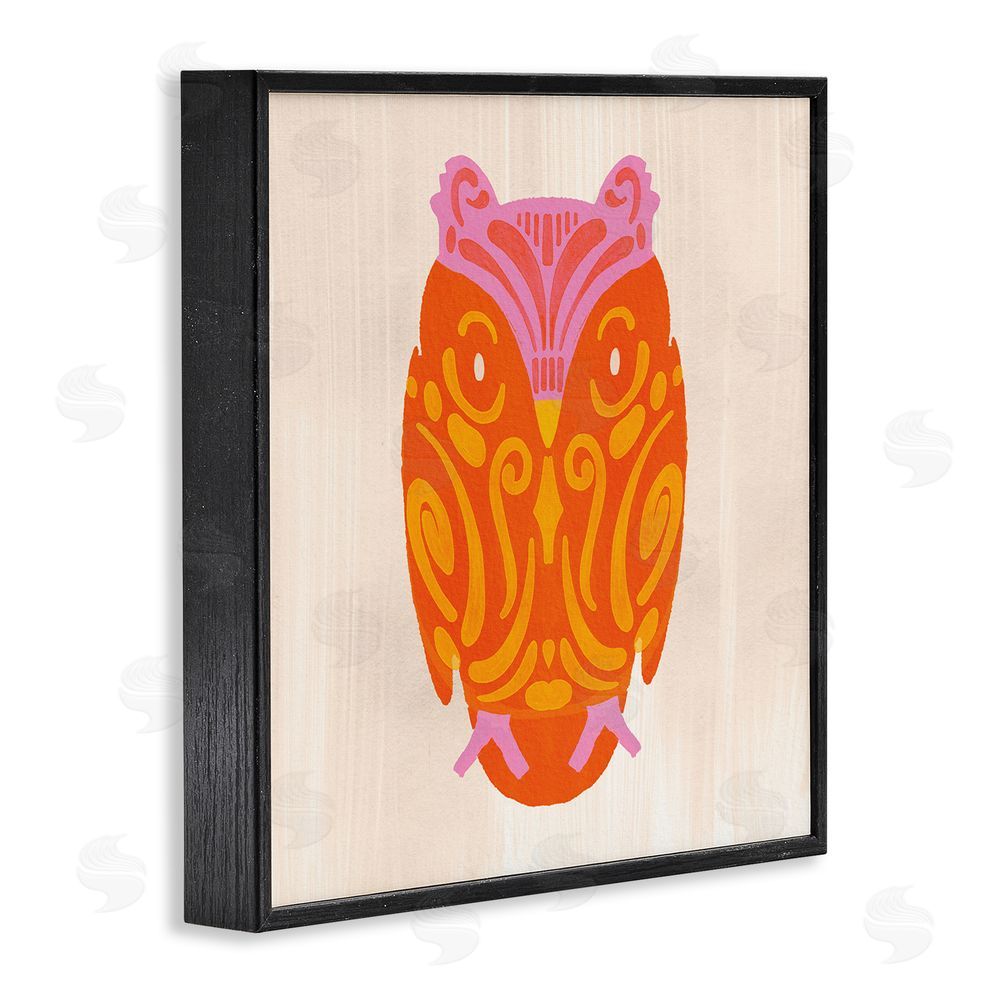 The Paper Curator Vibrant Folk Owl Motif Black Framed Giclee Wall Art Print