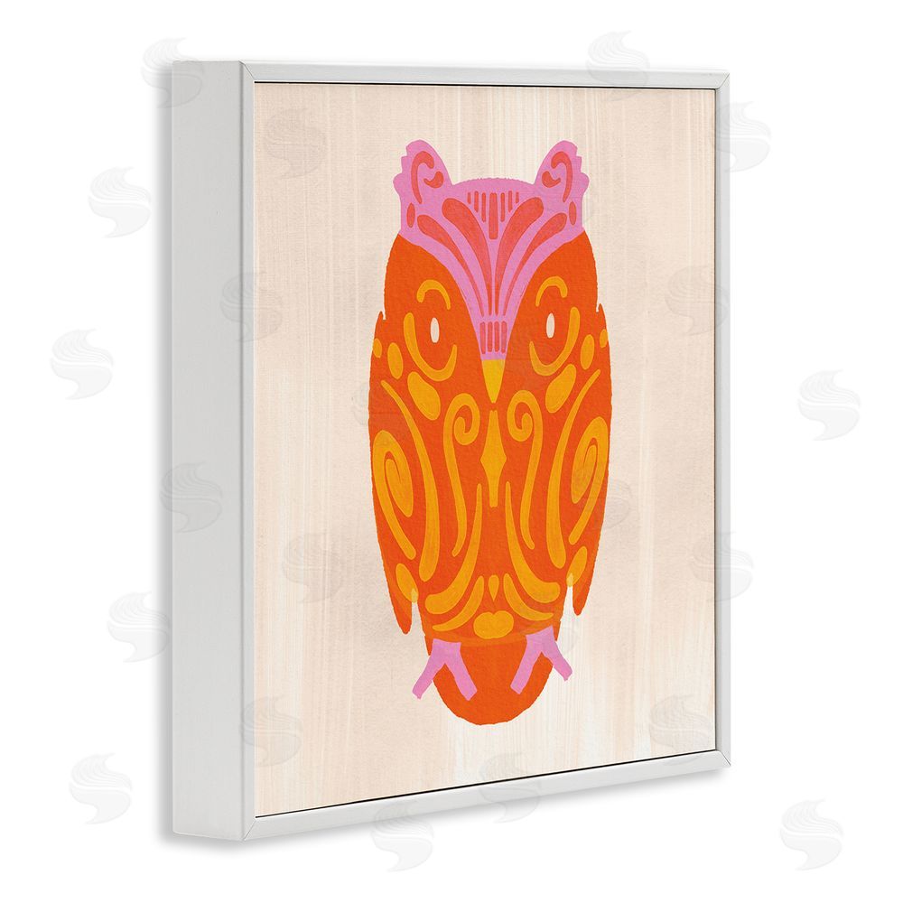 The Paper Curator Vibrant Folk Owl Motif White Framed Giclee Wall Art Print