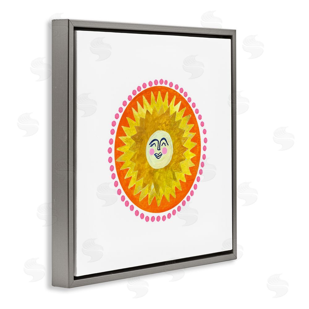 Katherine Herrell Studio Yellow & Orange Smiling Sun Gray Floating Framed Canvas Wall Art Print