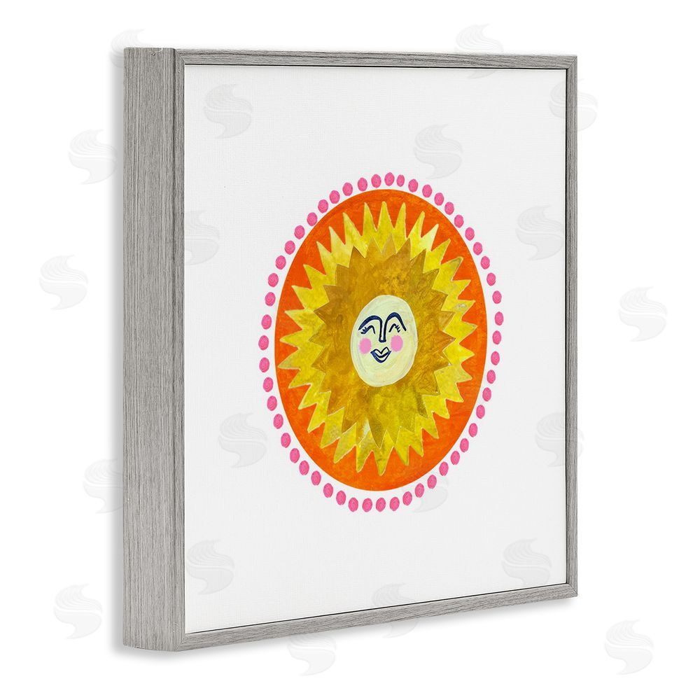 Katherine Herrell Studio Yellow & Orange Smiling Sun Gray Framed Giclee Wall Art Print
