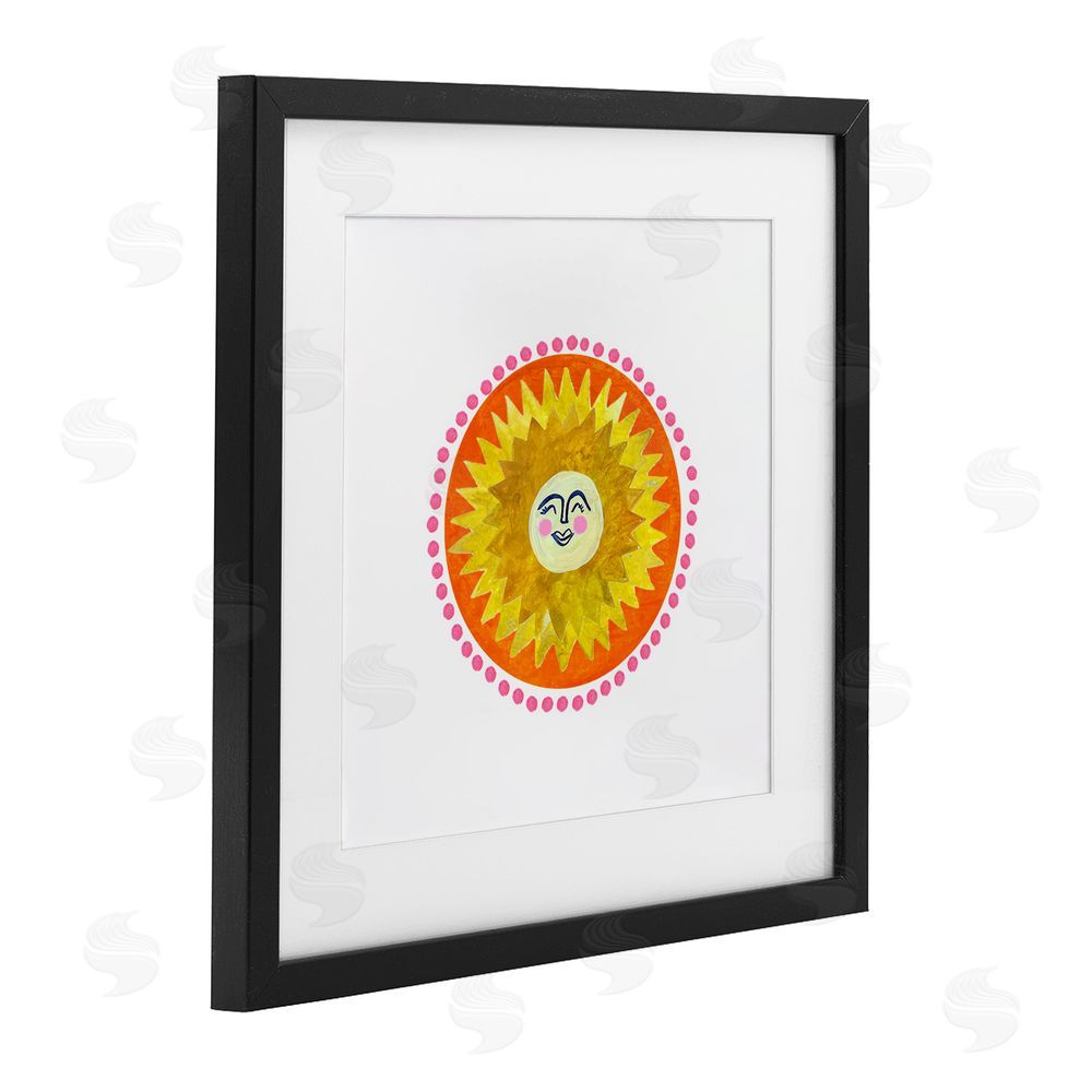 Katherine Herrell Studio Yellow & Orange Smiling Sun Black Framed Print Under Glass with White Mat Wall Art