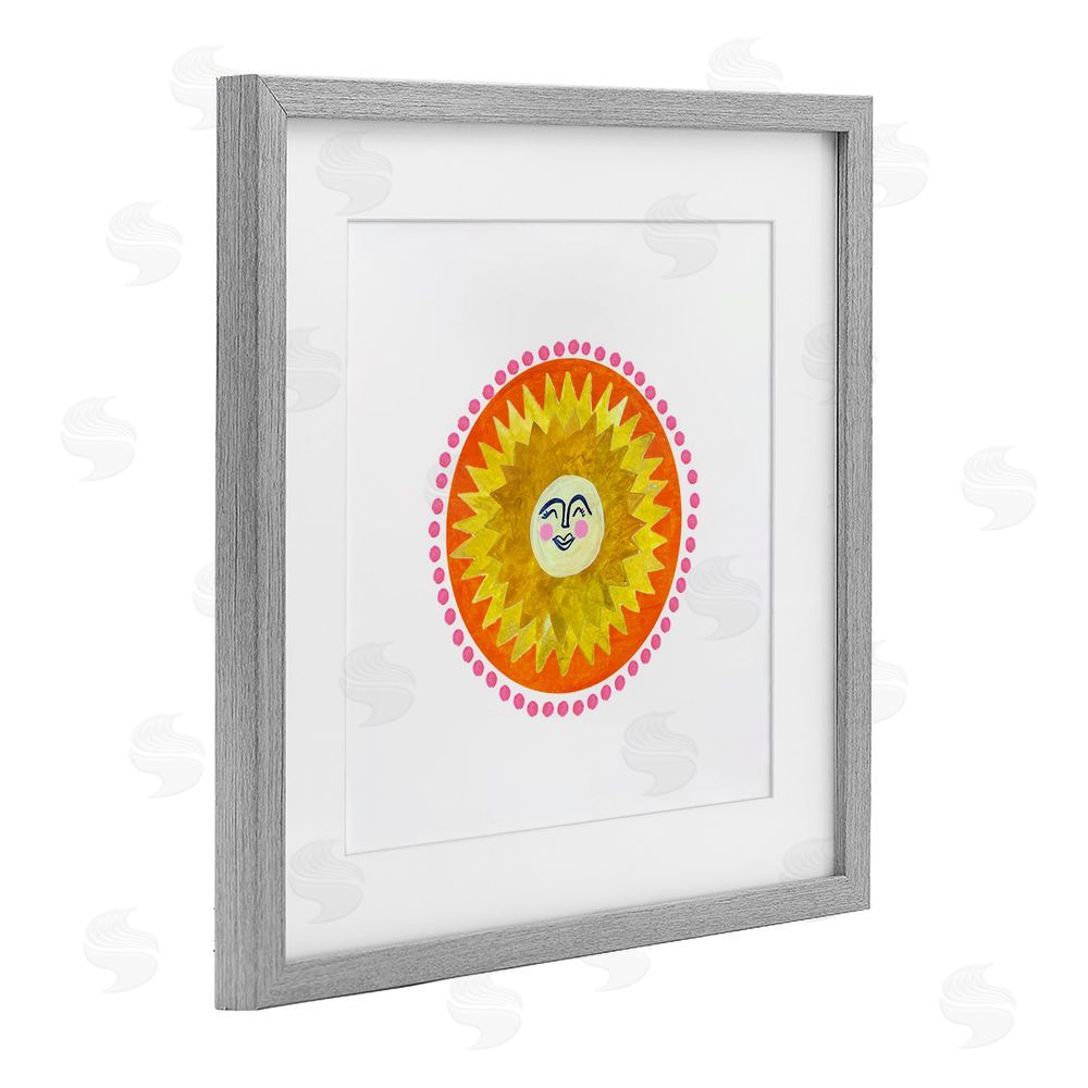 Katherine Herrell Studio Yellow & Orange Smiling Sun Gray Framed Print Under Glass with White Mat Wall Art