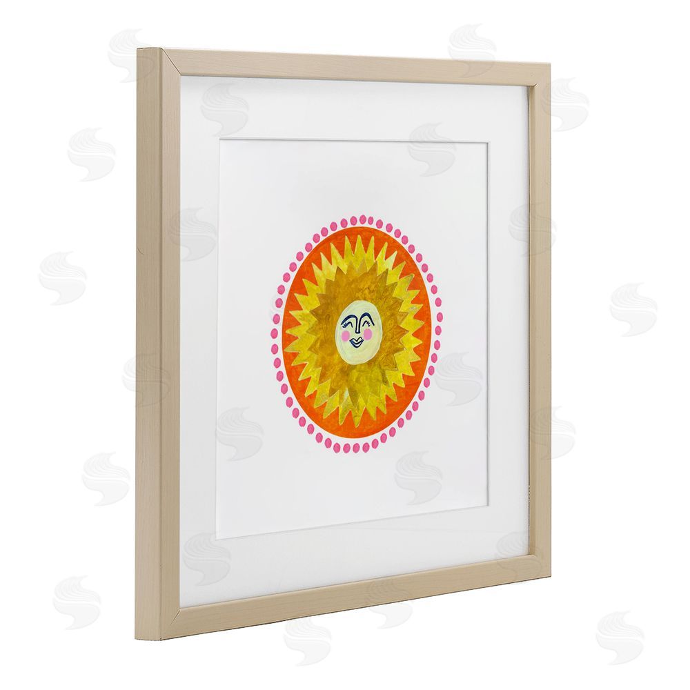 Katherine Herrell Studio Yellow & Orange Smiling Sun Brown Framed Print Under Glass with White Mat Wall Art