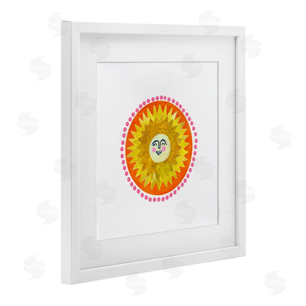 Katherine Herrell Studio Yellow & Orange Smiling Sun White Framed Print Under Glass with White Mat Wall Art