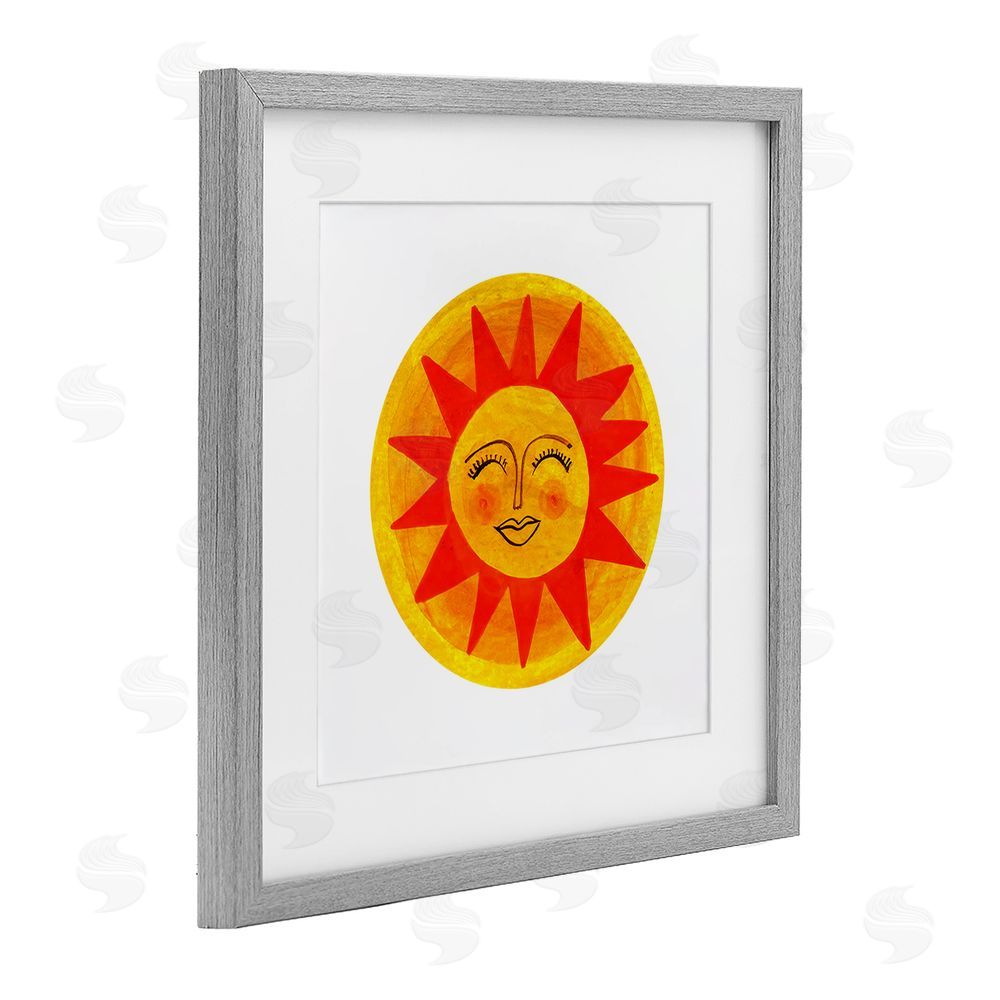 Katherine Herrell Studio Warm Fiery Sun Gray Framed Print Under Glass with White Mat Wall Art