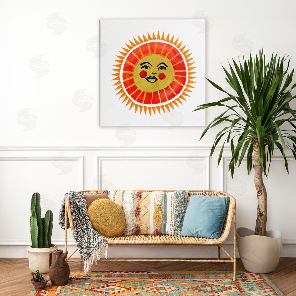 Katherine Herrell Studio Cheerful Boho Sun Stretched Canvas Wall Art Print in Room