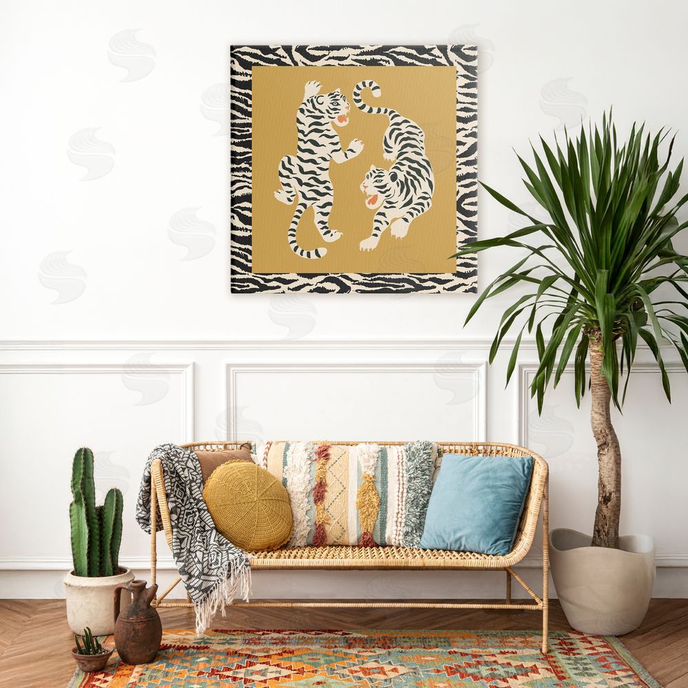 Karolina Sato Boho Twin Tiger Stripes Stretched Canvas Wall Art Print in Room