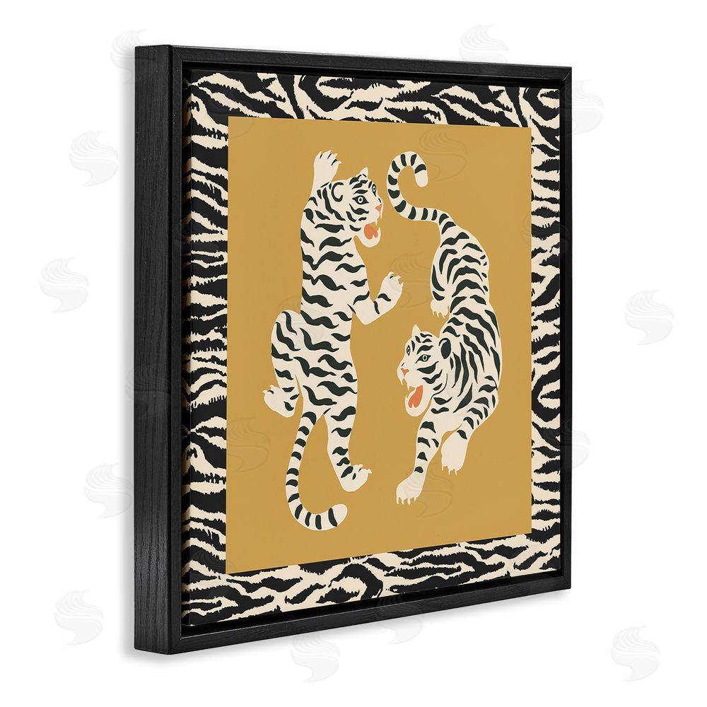 Karolina Sato Boho Twin Tiger Stripes Black Floating Frame Stretched Canvas Wall Art Print