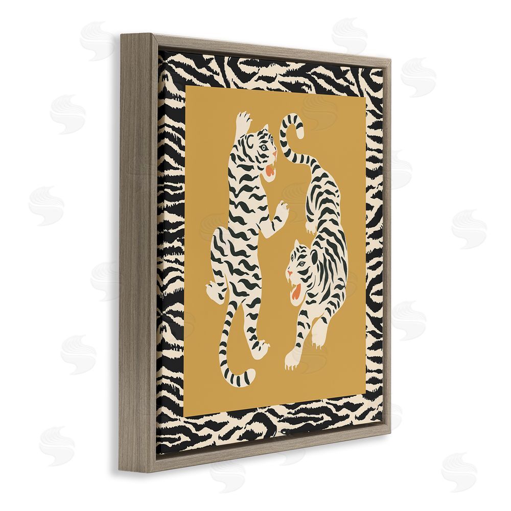 Karolina Sato Boho Twin Tiger Stripes Brown Floating Frame Stretched Canvas Wall Art Print