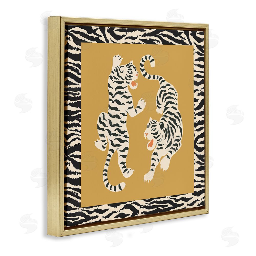 Karolina Sato Boho Twin Tiger Stripes Gold Floating Frame Stretched Canvas Wall Art Print