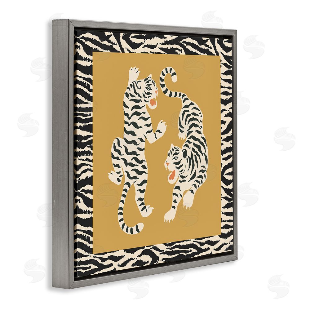 Karolina Sato Boho Twin Tiger Stripes Gray Floating Frame Stretched Canvas Wall Art Print