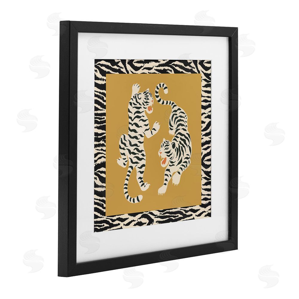 Karolina Sato Boho Twin Tiger Stripes Black Framed Print Under Glass with Matting Wall Art
