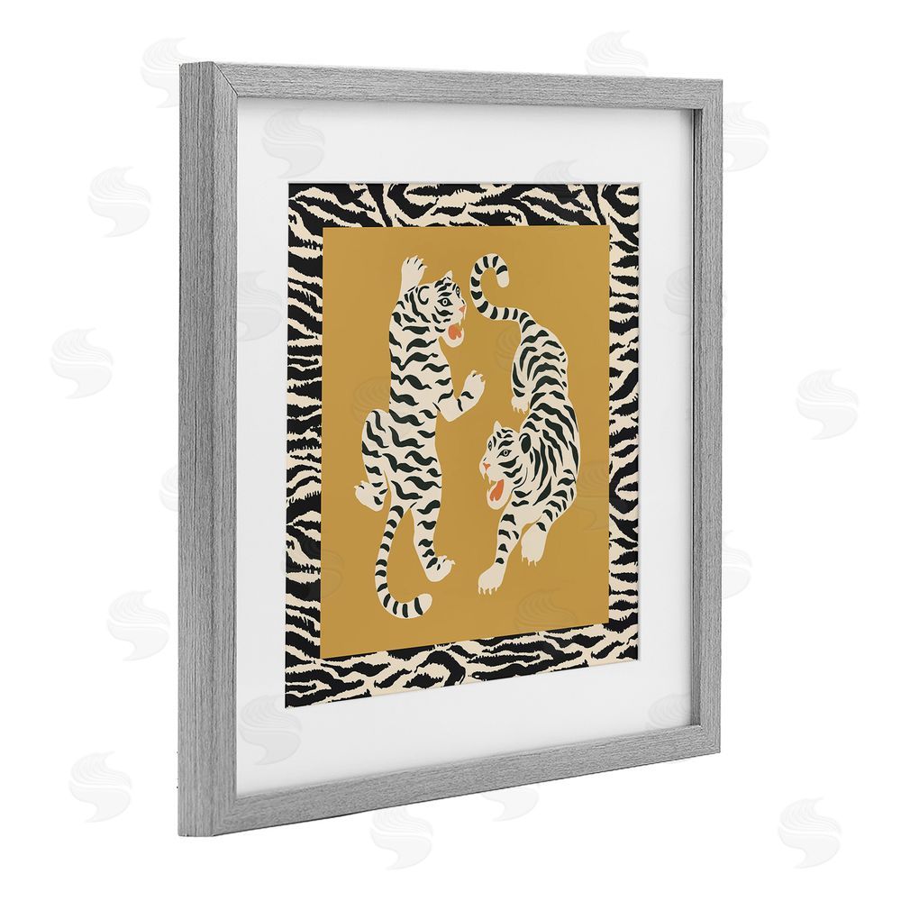 Karolina Sato Boho Twin Tiger Stripes Gray Framed Print Under Glass with Matting Wall Art