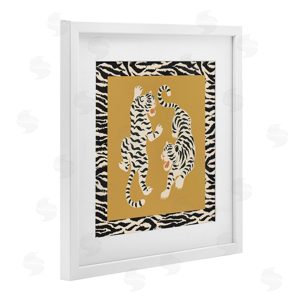 Karolina Sato Boho Twin Tiger Stripes White Framed Print Under Glass with Matting Wall Art