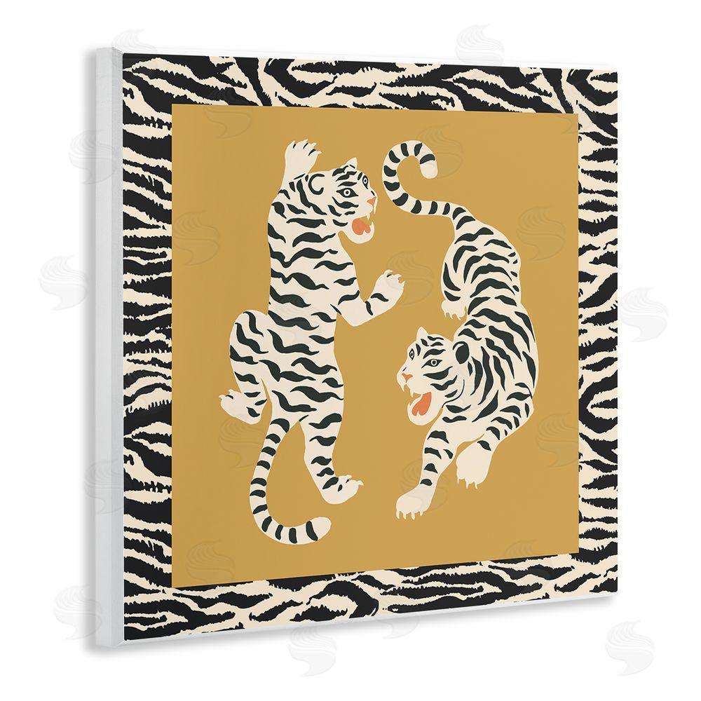 Karolina Sato Boho Twin Tiger Stripes Wall Plaque Art Print with White Foil Wrap