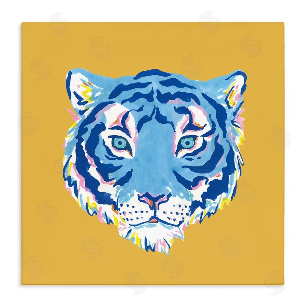 Karolina Sato Blue Tiger over Yellow Stretched Canvas Wall Art Print