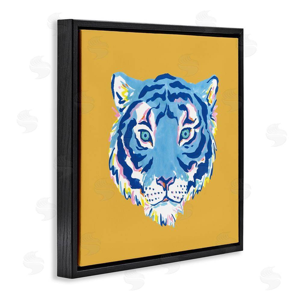 Karolina Sato Blue Tiger over Yellow Black Floating Frame Stretched Canvas Wall Art Print