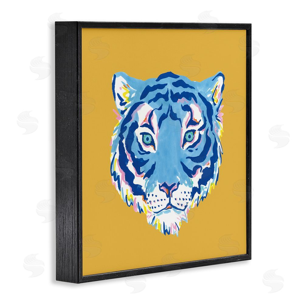 Karolina Sato Blue Tiger over Yellow Black Framed Giclee Wall Art Print
