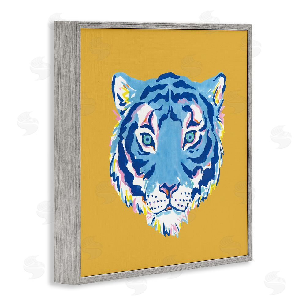Karolina Sato Blue Tiger over Yellow Gray Framed Giclee Wall Art Print