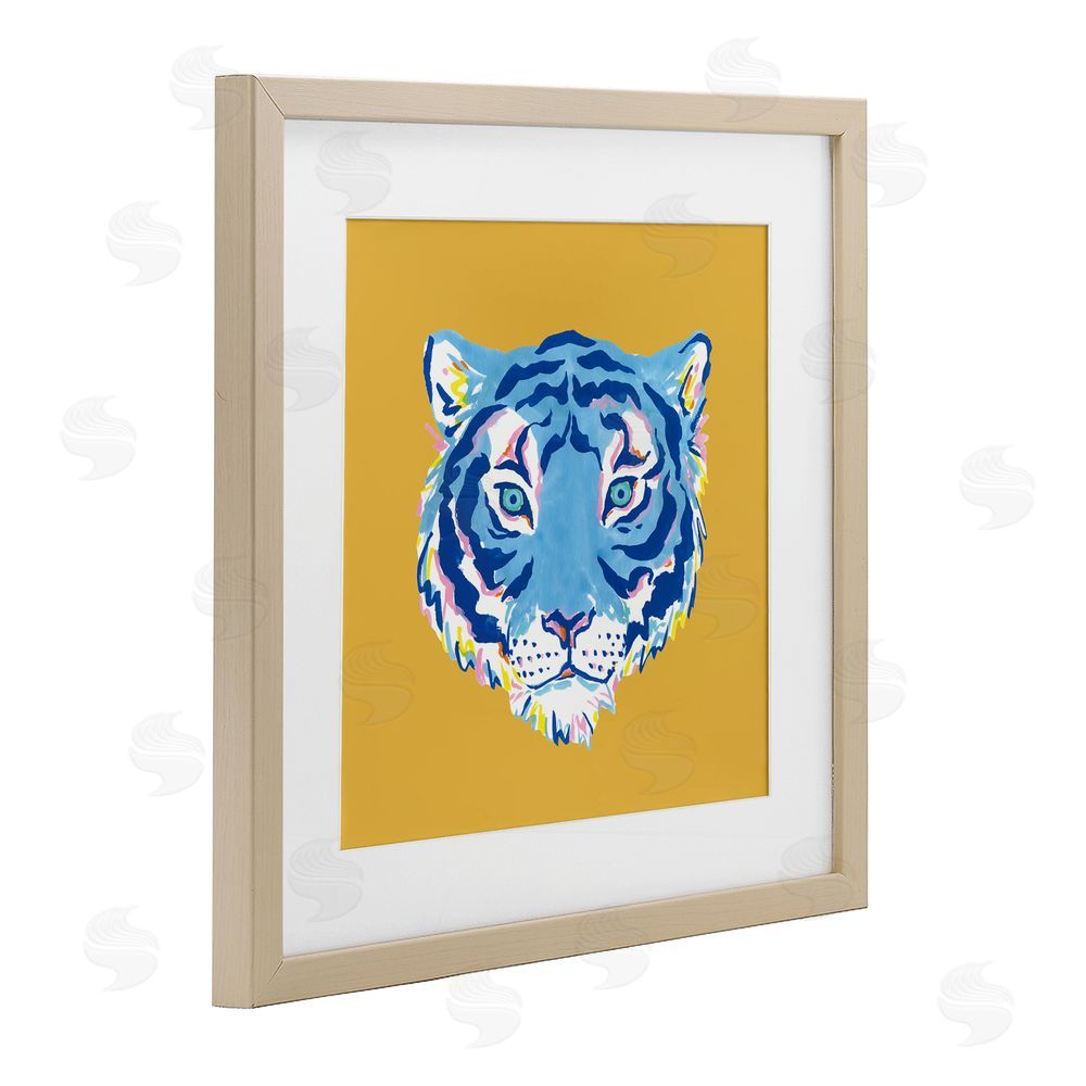 Karolina Sato Blue Tiger over Yellow Brown Framed Print Under Glass with Matting Wall Art