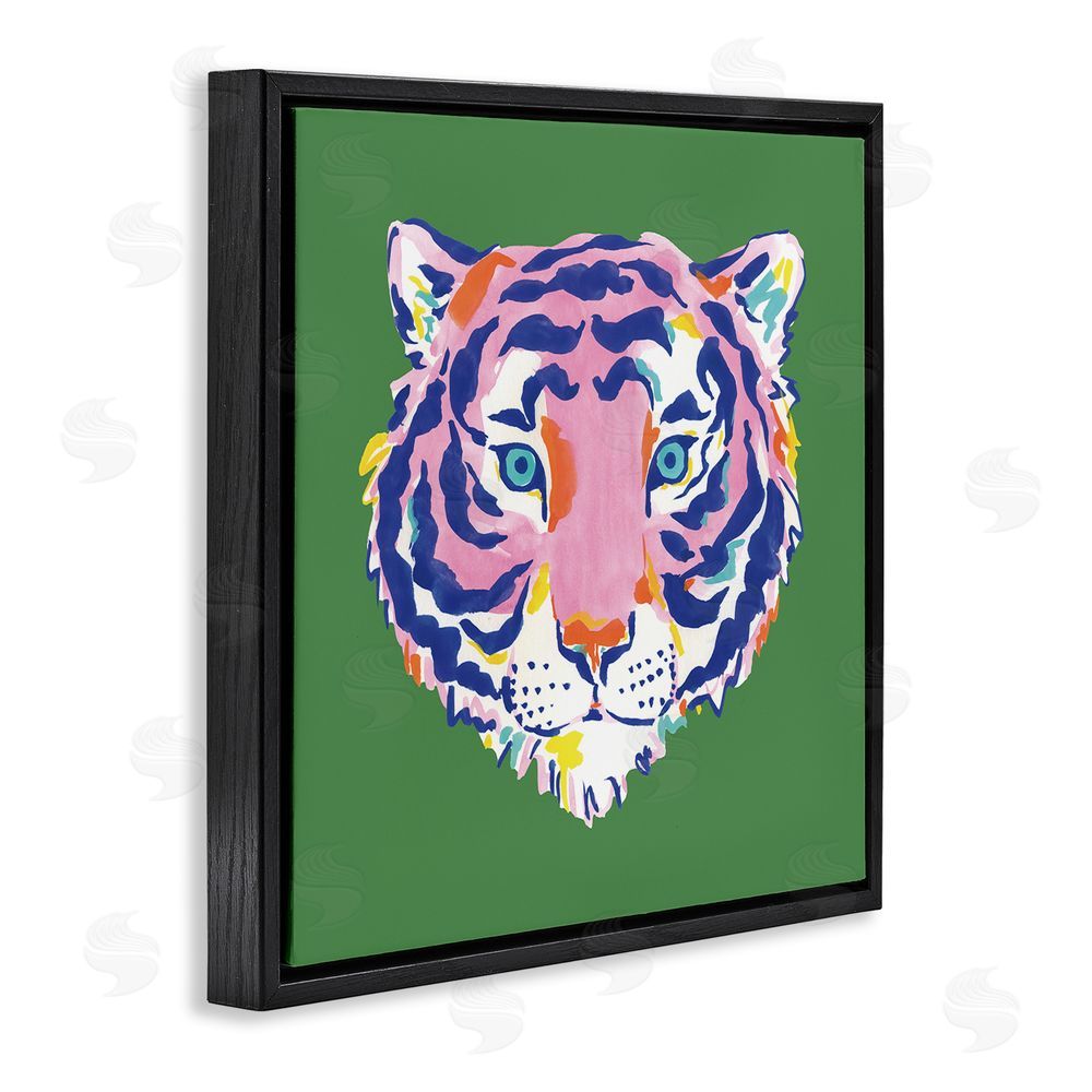Karolina Sato Exotic Boho Tiger Face Black Floating Framed Canvas Wall Art