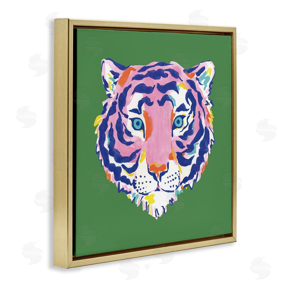 Karolina Sato Exotic Boho Tiger Face Gold Floating Framed Canvas Wall Art