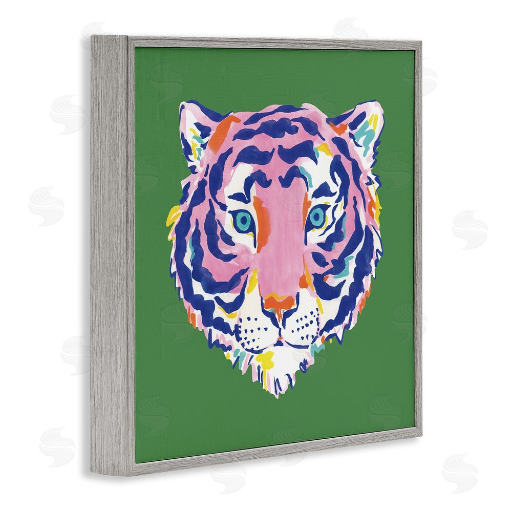 Karolina Sato Exotic Boho Tiger Face Gray Framed Giclee Wall Art