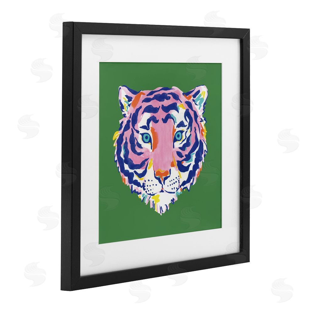 Karolina Sato Exotic Boho Tiger Face Black Framed Print Under Glass Wall Art