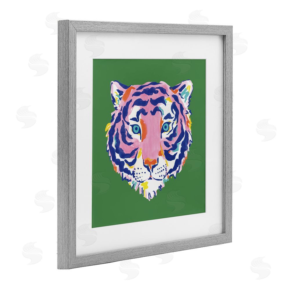 Karolina Sato Exotic Boho Tiger Face Gray Framed Print Under Glass Wall Art