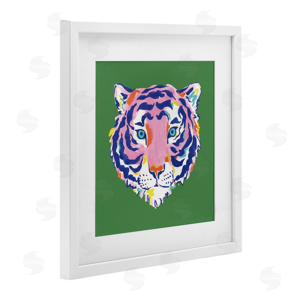 Karolina Sato Exotic Boho Tiger Face White Framed Print Under Glass Wall Art