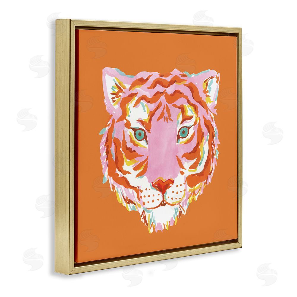 Karolina Sato Fun Bold Orange Tiger Gold Floating Framed Canvas Wall Art